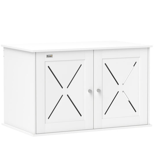 Cat Litter Box Enclosure, Hidden Cat Litter Box Furniture with Double Doors, Hole, Pet House Side End Table, 31.5" x 19" x 20", White