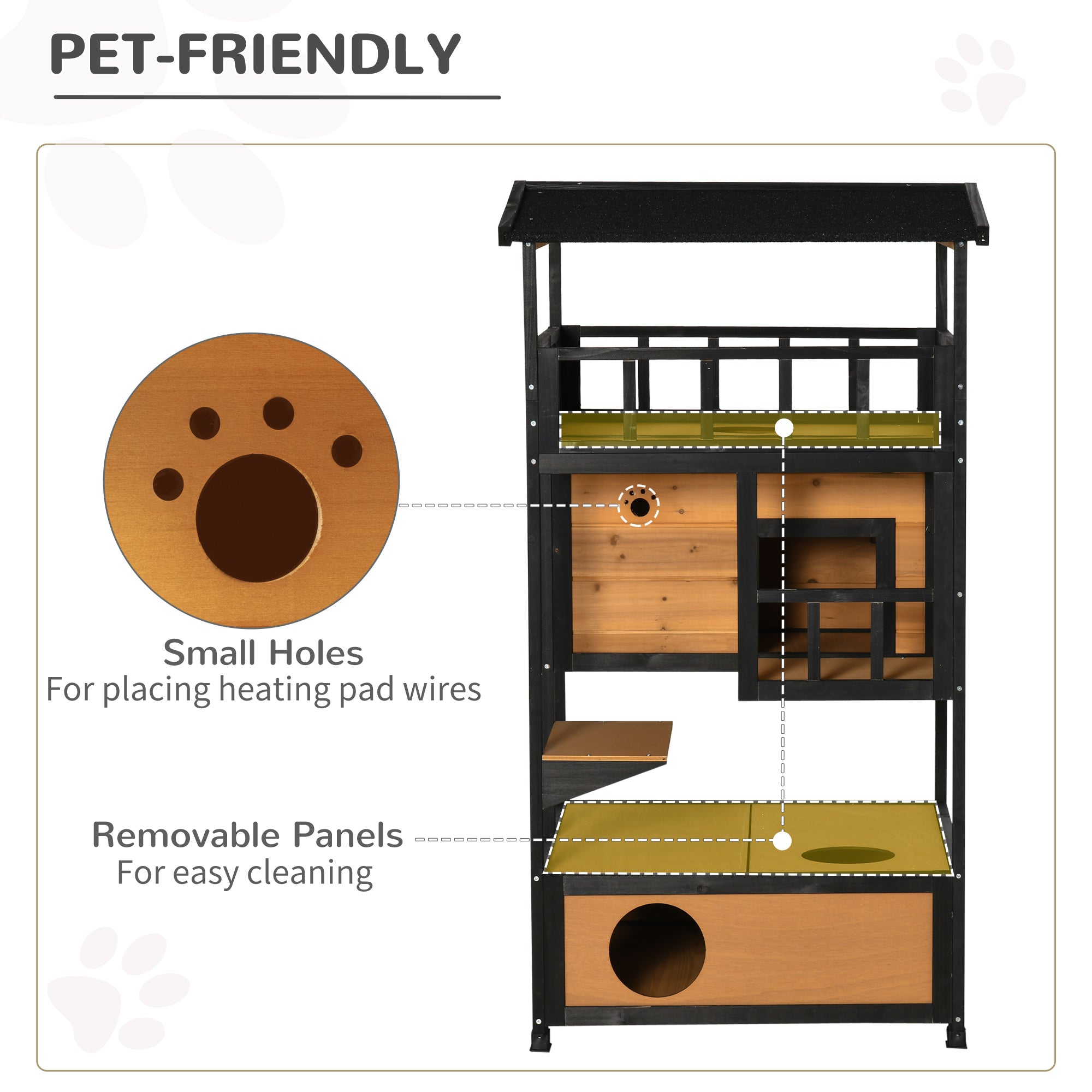 PawHut Wooden Cat Shelter: Outdoor Fun with Escape Doors & Platforms