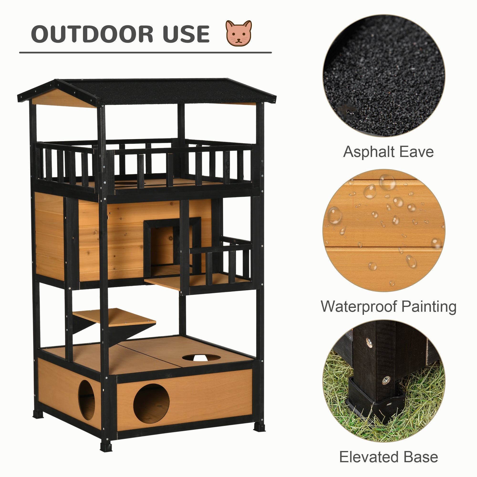 PawHut Wooden Cat Shelter: Outdoor Fun with Escape Doors & Platforms