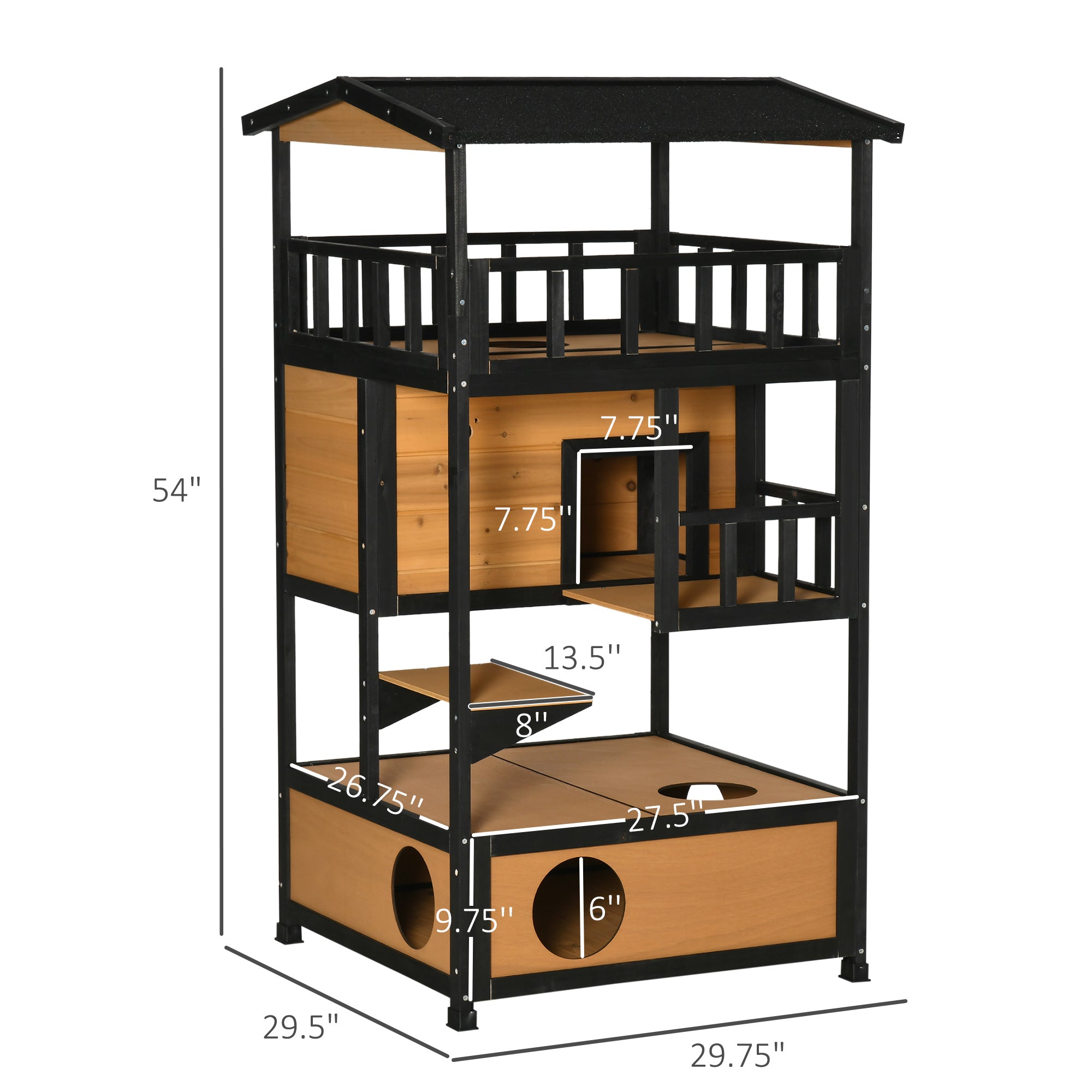 PawHut Wooden Outdoor Cat Shelter with Asphalt Roof, Escape Doors