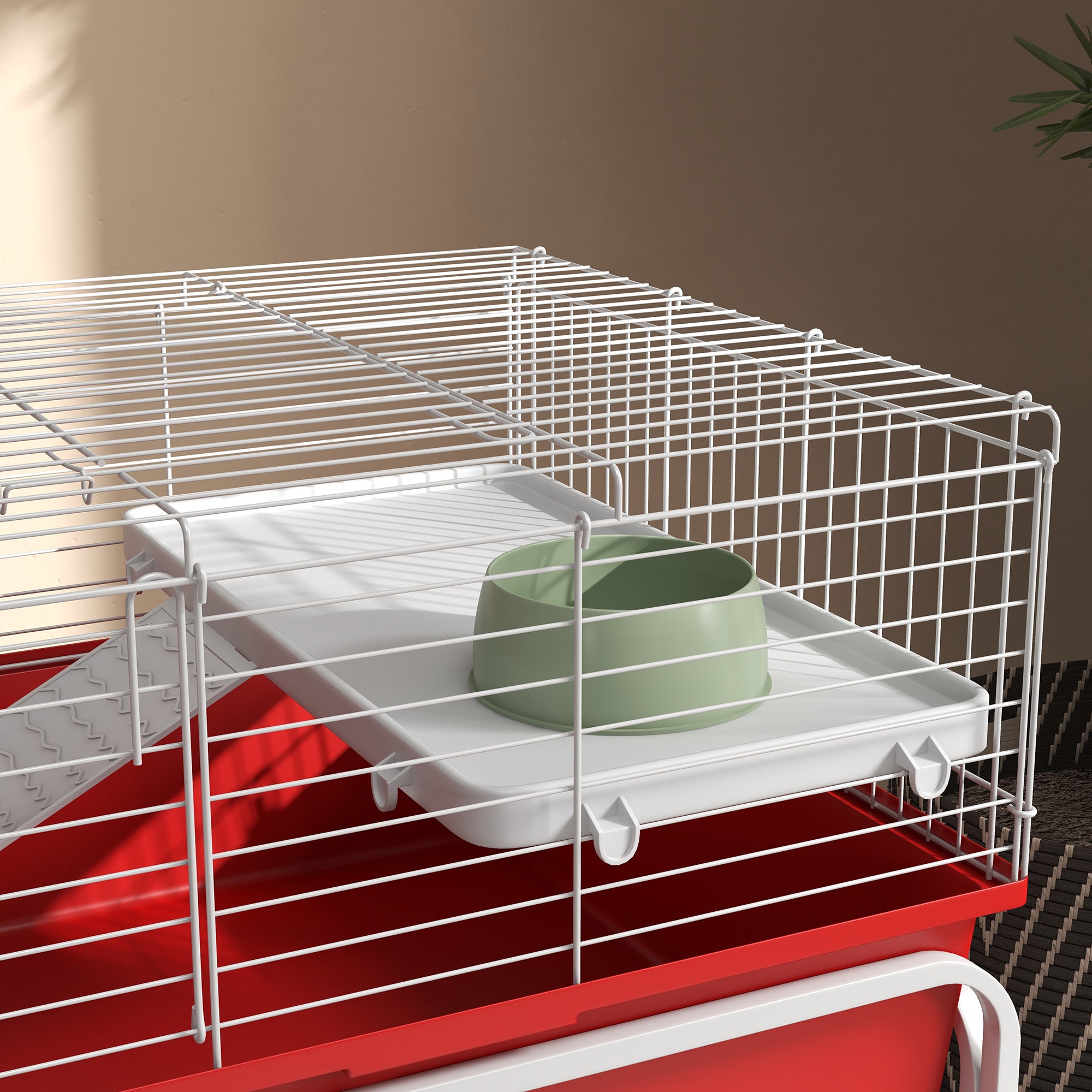 PawHut Two-Story Small Animal Cage Removable from Stand, Guinea Pig Cage, Hedgehog Cage, Chinchilla Cage, Ferret, with Shelf & Wheels, Pet Habitat, 39" x 20.5" x 36.5", Red