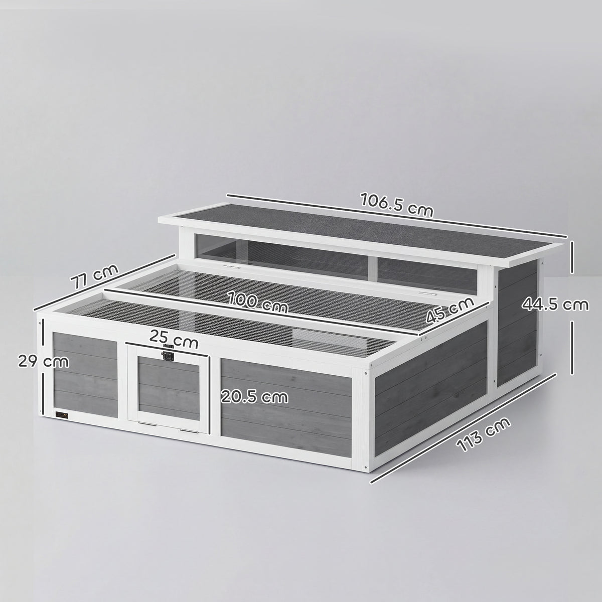 Wooden Tortoise House, Tortoise Enclosure with Clear Observation Window, Top Opening, Multiple Doors, Galvanised Mesh, Small Animal Enclosure for Indoor Outdoor Use, Dark Grey