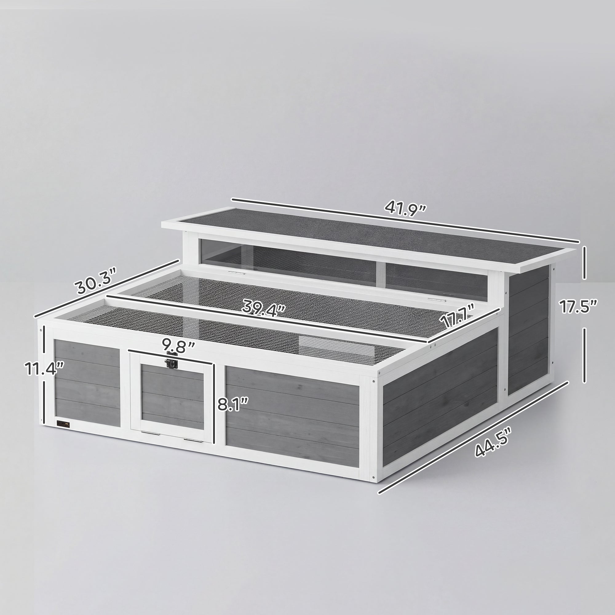Tortoise Habitat Outdoor with Run, Wooden Tortoise Enclosure with Clear Window, Openable Top and Multiple Doors, Turtle Habitat Rabbit Hutch for Backyard, Dark Gray