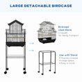 Load image into Gallery viewer, 48" Bird Cage for Finches, Canaries, Budgies, Indoor Parrot Cage with Perch, Swing, Food Container, Slide-out Tray, Handle, Stand, Bottom Shelf, Black
