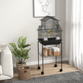 Load image into Gallery viewer, 48" Bird Cage for Finches, Canaries, Budgies, Indoor Parrot Cage with Perch, Swing, Food Container, Slide-out Tray, Handle, Stand, Bottom Shelf, Black
