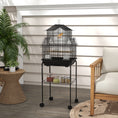 Load image into Gallery viewer, 48" Bird Cage for Finches, Canaries, Budgies, Indoor Parrot Cage with Perch, Swing, Food Container, Slide-out Tray, Handle, Stand, Bottom Shelf, Black

