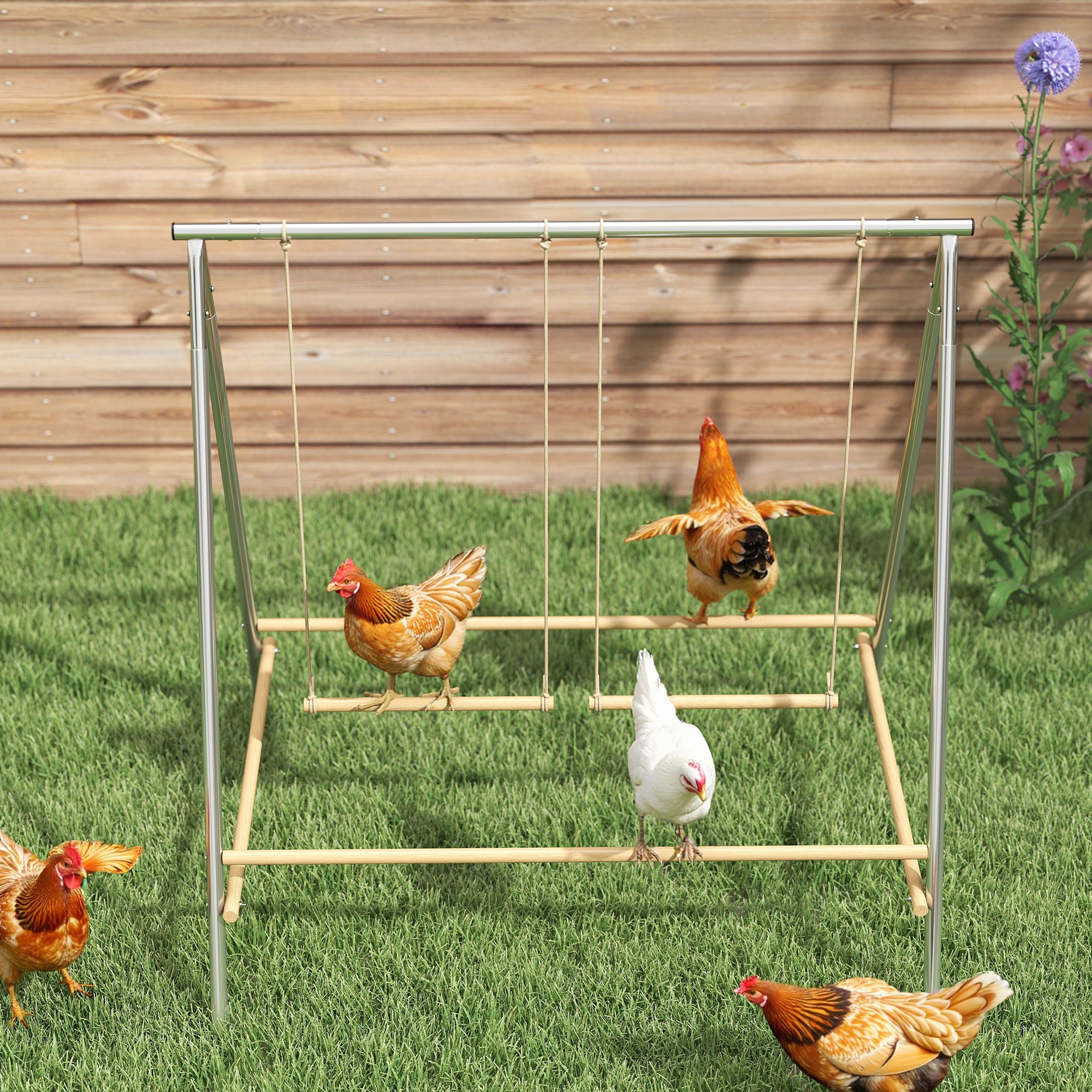Chicken Perch for Coop, Chicken Roosting Bars with 2 Adjustable Swings, Coop Accessories for Farm, Backyard, Silver