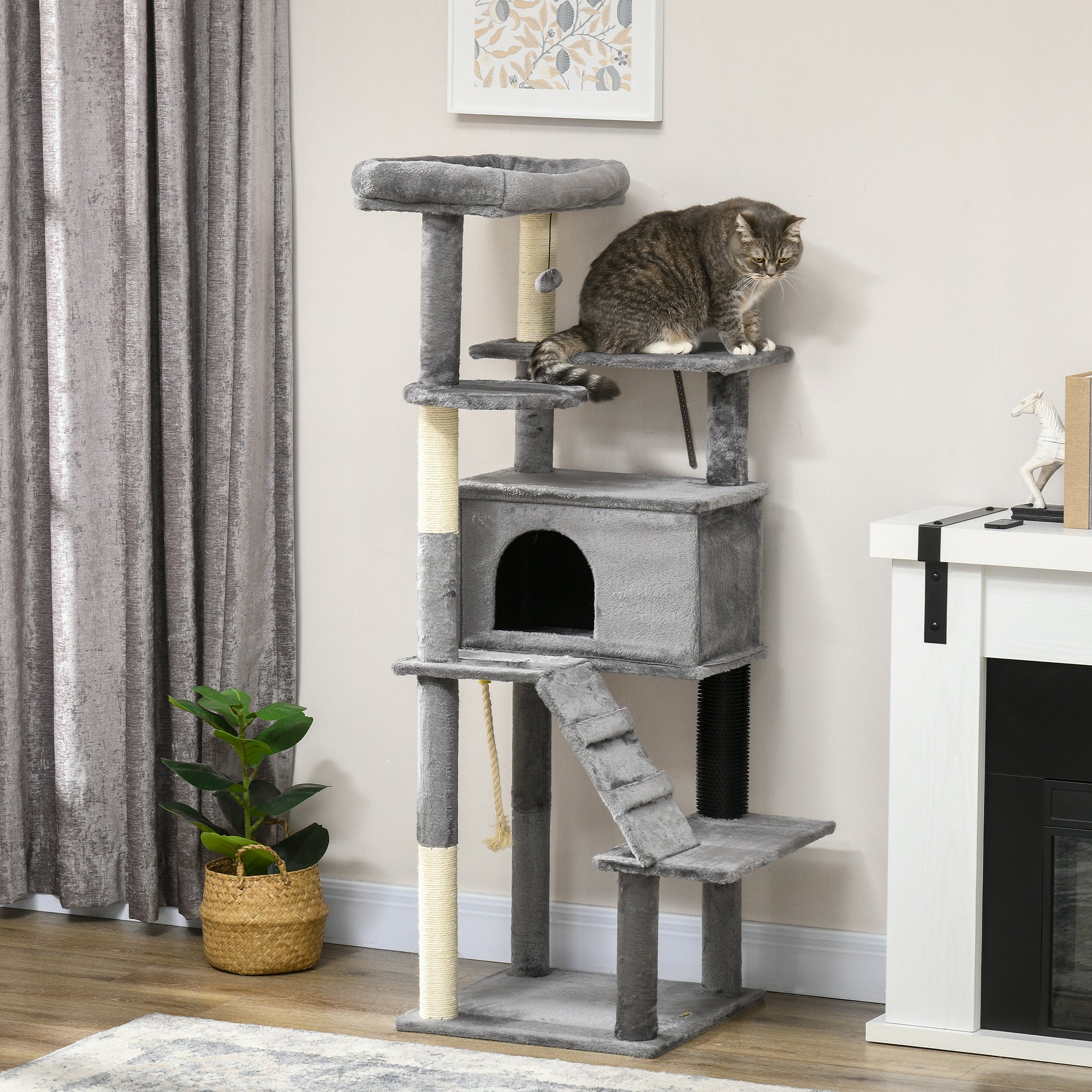 Cat Tree for Large Cats Adult, 58" Tall Cat Tree with Scratching Posts, Large Cat Tower for Indoor Cats with Bed, House, Toys, Grey