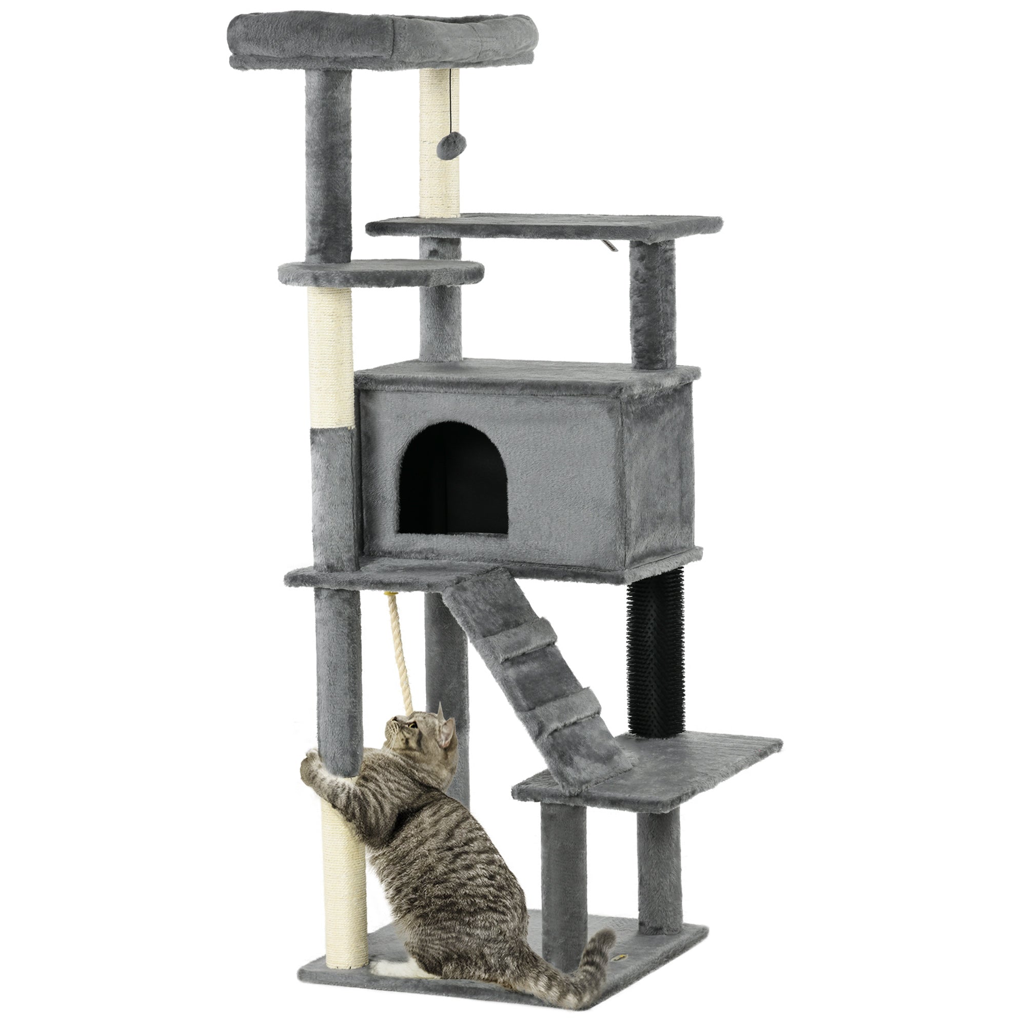 Cat Tree for Large Cats Adult, 58" Tall Cat Tree with Scratching Posts, Large Cat Tower for Indoor Cats with Bed, House, Toys, Grey