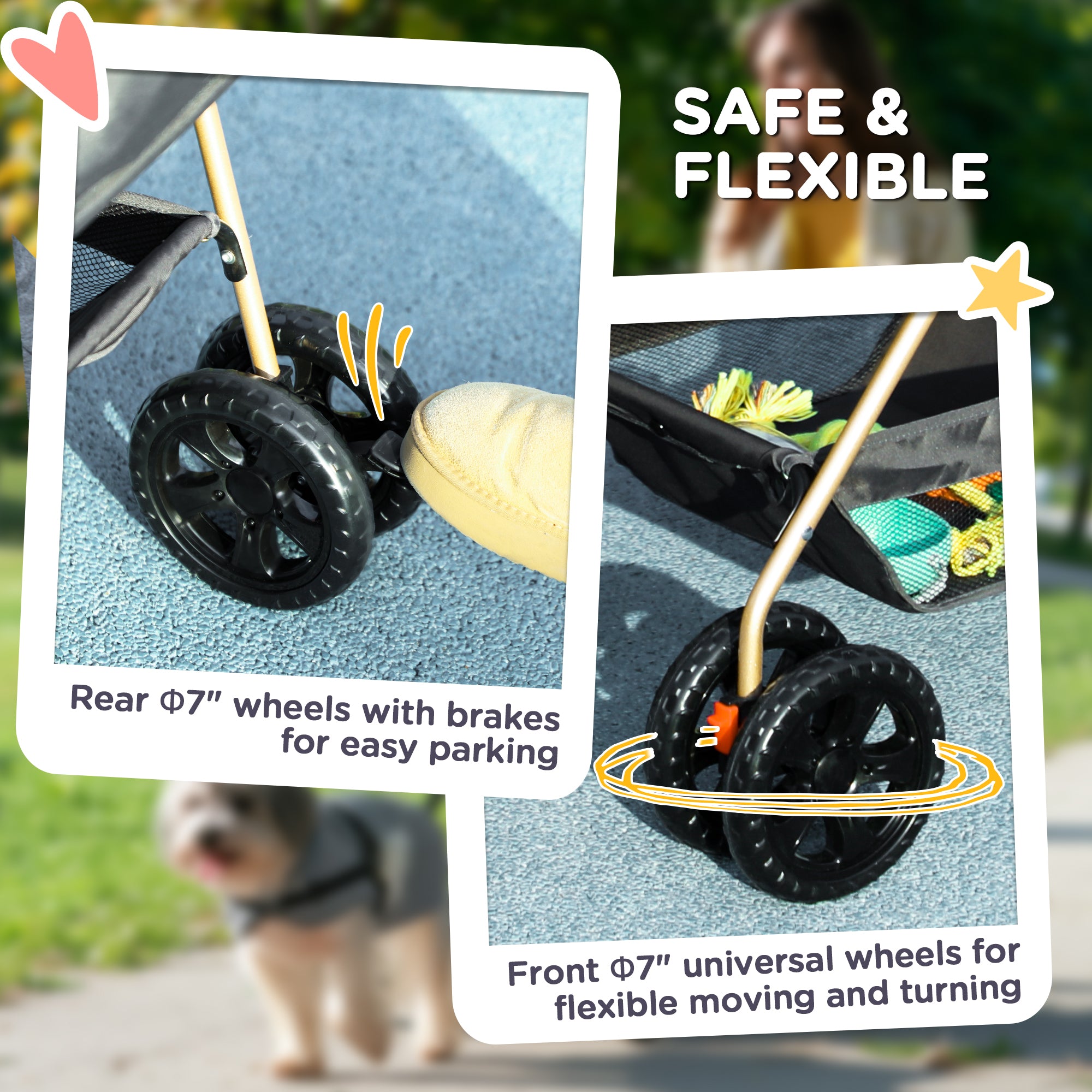 Pet Stroller, 3 in 1 Folding Dog Stroller Pram w/ 4 Wheels, Detachable Carrier, Storage Basket, Cup Holder, Safety Leashes, for Mini Dogs, Cats, Grey