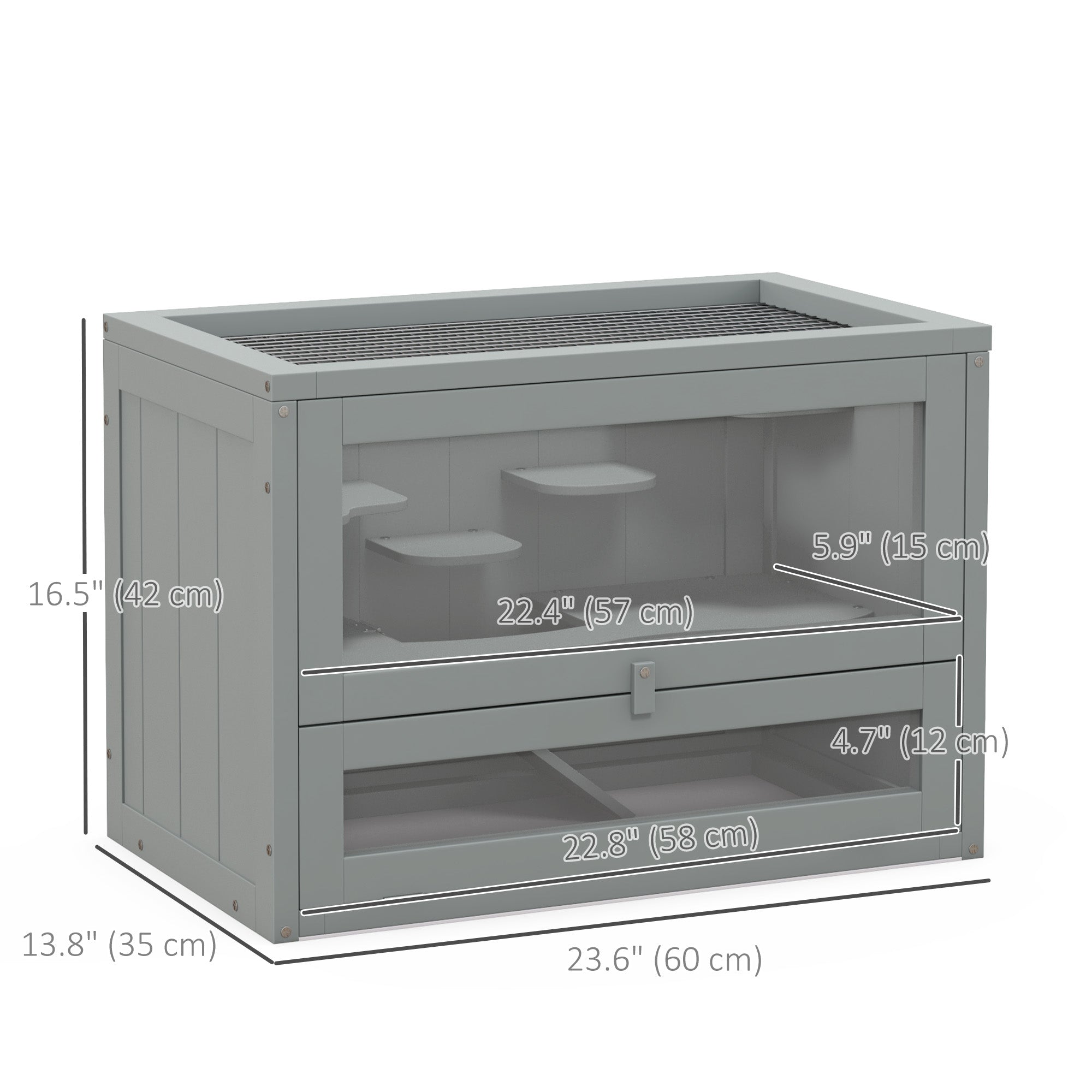 24 Inch Hamster Cage, 2 Levels Small Animals Cage with Openable Roof, Run Space, Platforms, Pet House for Dwarf Hamsters, Gerbils, Chinchillas, Grey