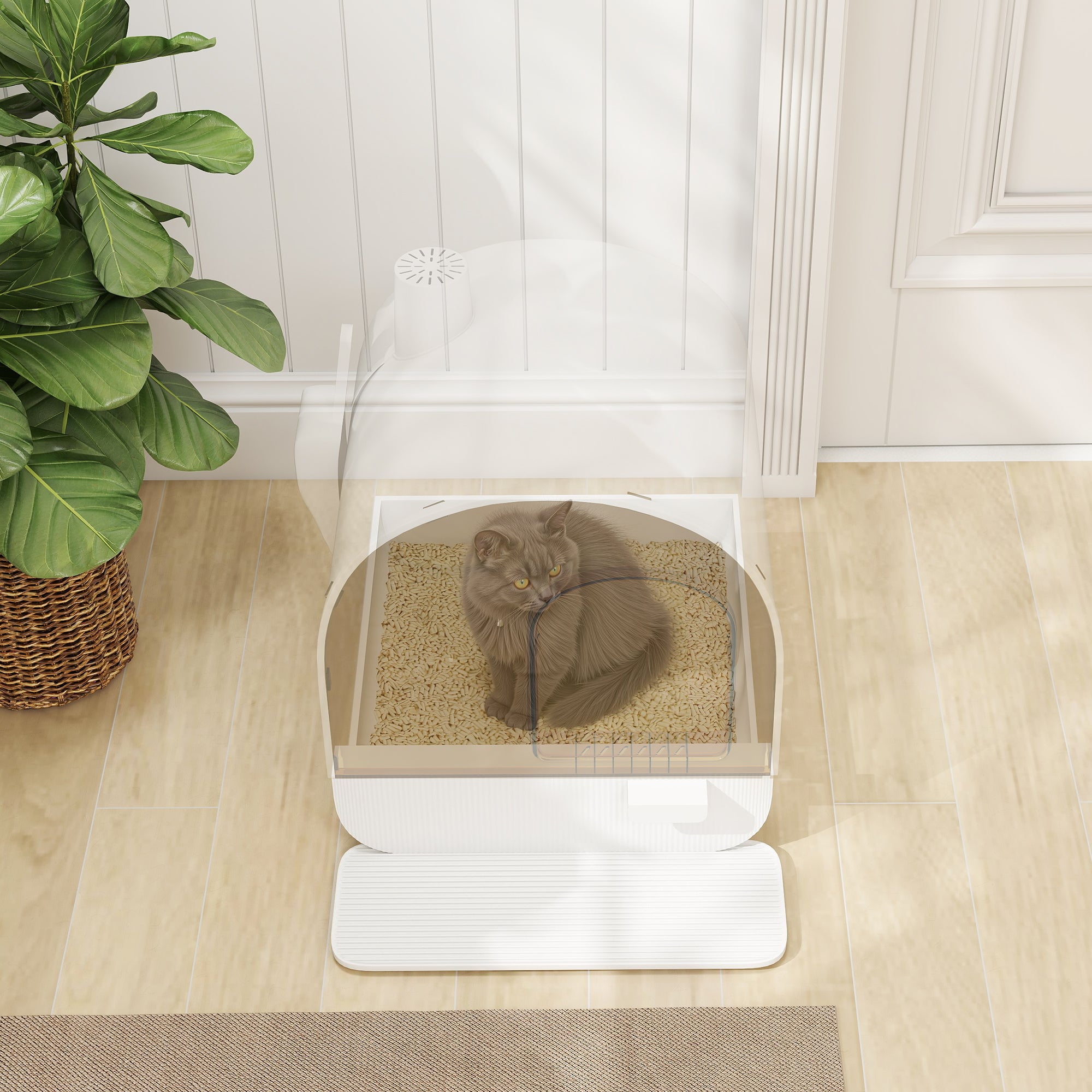Enclosed Cat Litter Box with Lid & Drawer, Kitty Litter Box Toilet with Mat for Anti-Leakage, Includes Scoop & Deodorant Bag, Easy Clean & Odor Control, White