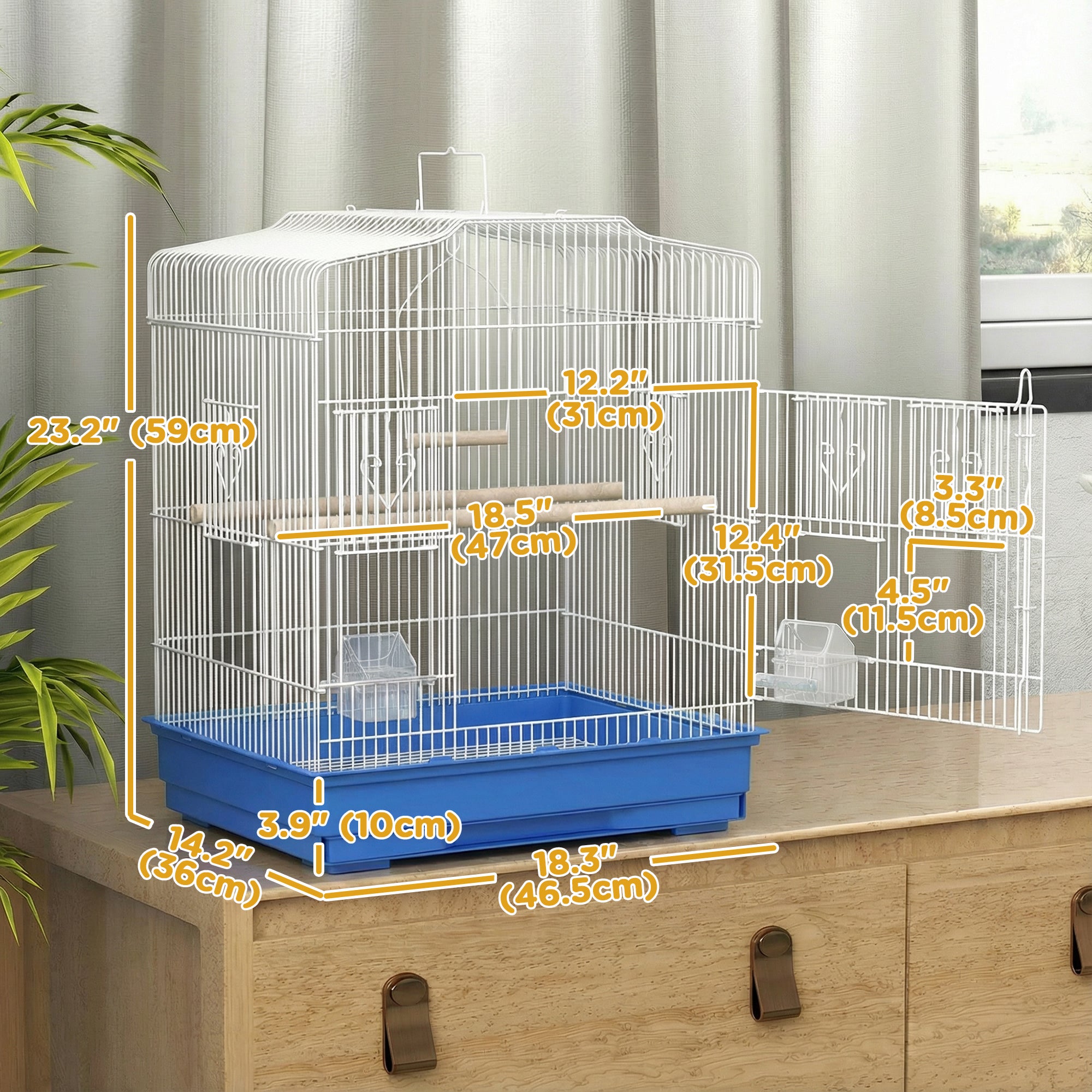 23" Large Bird Cage for Finches, Canaries Budgies, Parrot Cage with Accessories Handle, Blue