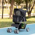 Load image into Gallery viewer, Pet Stroller for Small Miniature Dogs Cats Foldable Travel Carriage with Wheels Zipper Entry Cup Holder Storage Basket Black
