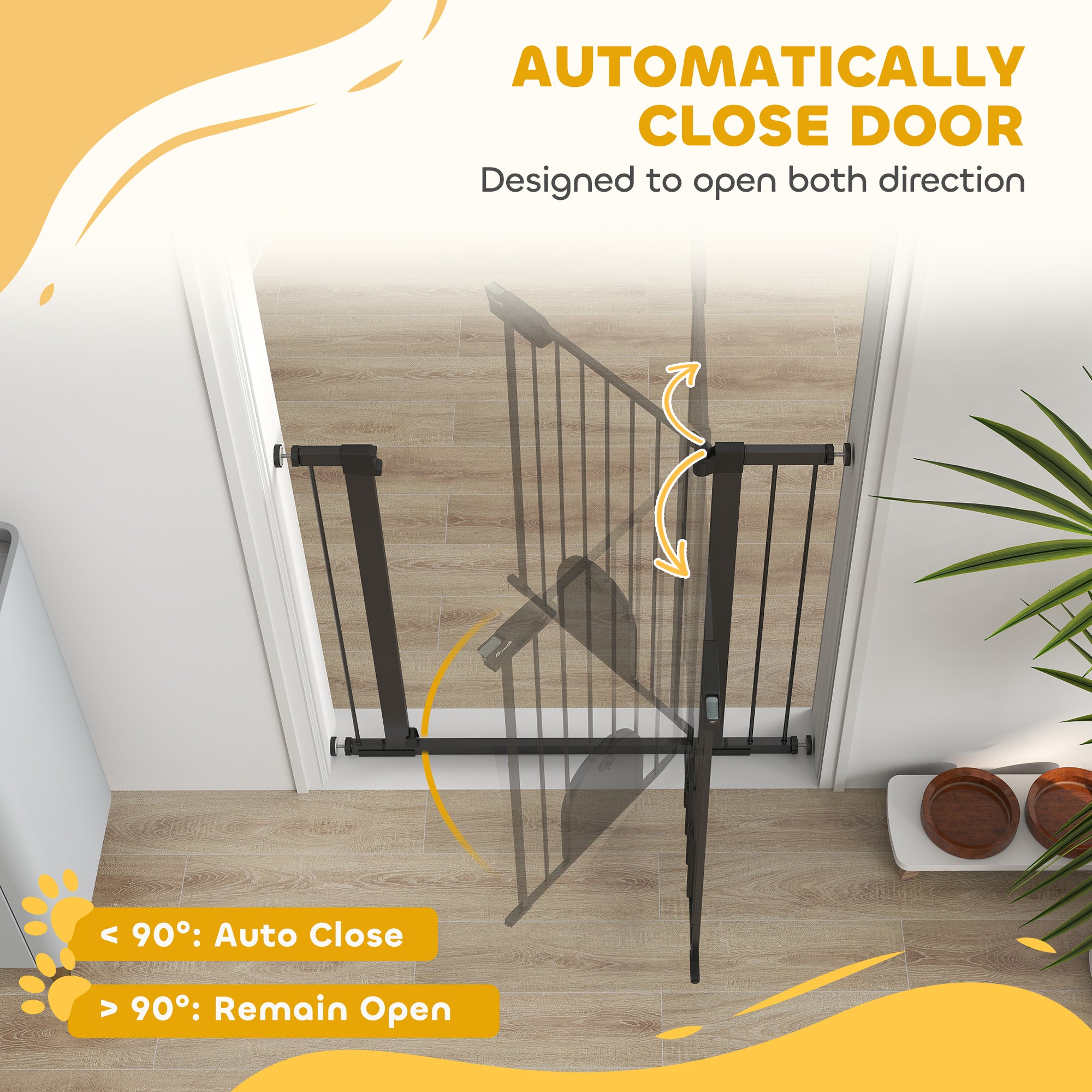 30"-41" Extra Wide Pet Gate with Small Door, 35"H Dog Gate with Safety Gate Barrier, Stair Pressure Fit, Auto Close, Double Locking, for Doorways, Hallways, Black