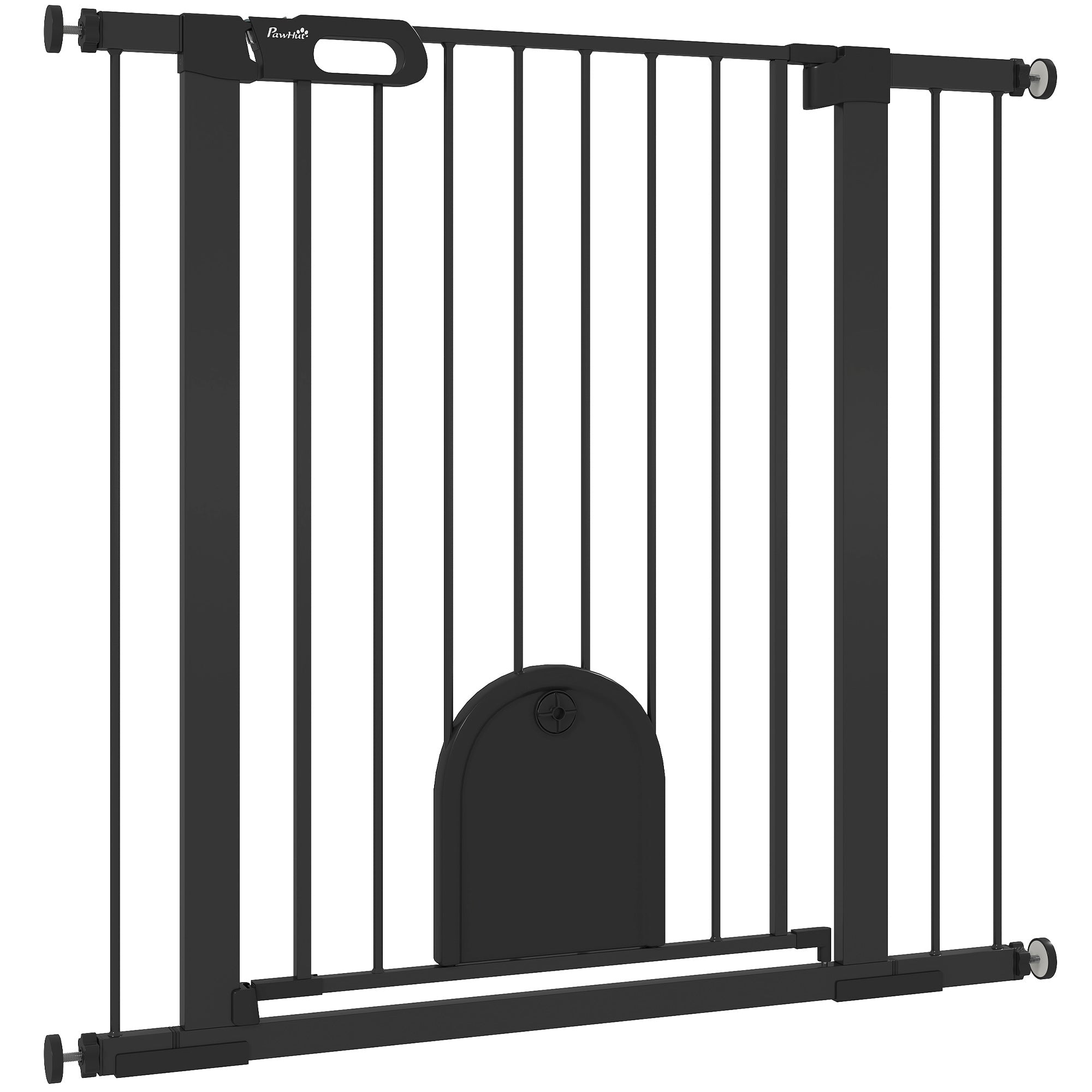 30"-41" Extra Wide Pet Gate with Small Door, 35"H Dog Gate with Safety Gate Barrier, Stair Pressure Fit, Auto Close, Double Locking, for Doorways, Hallways, Black