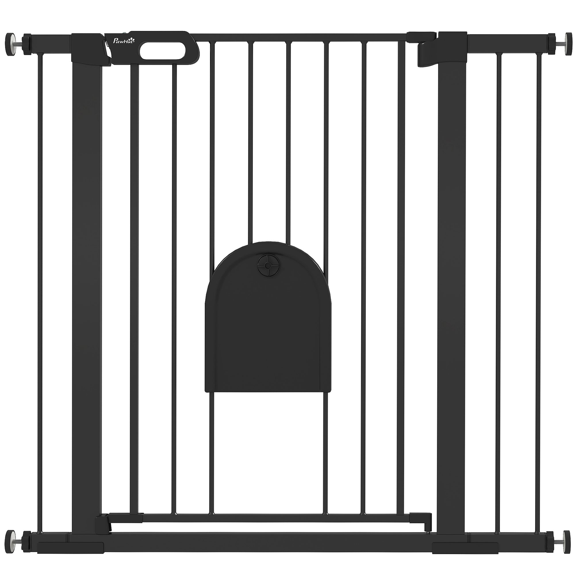 30"-41" Extra Wide Pet Gate with Small Door, 35"H Dog Gate with Safety Gate Barrier, Stair Pressure Fit, Auto Close, Double Locking, for Doorways, Hallways, Black