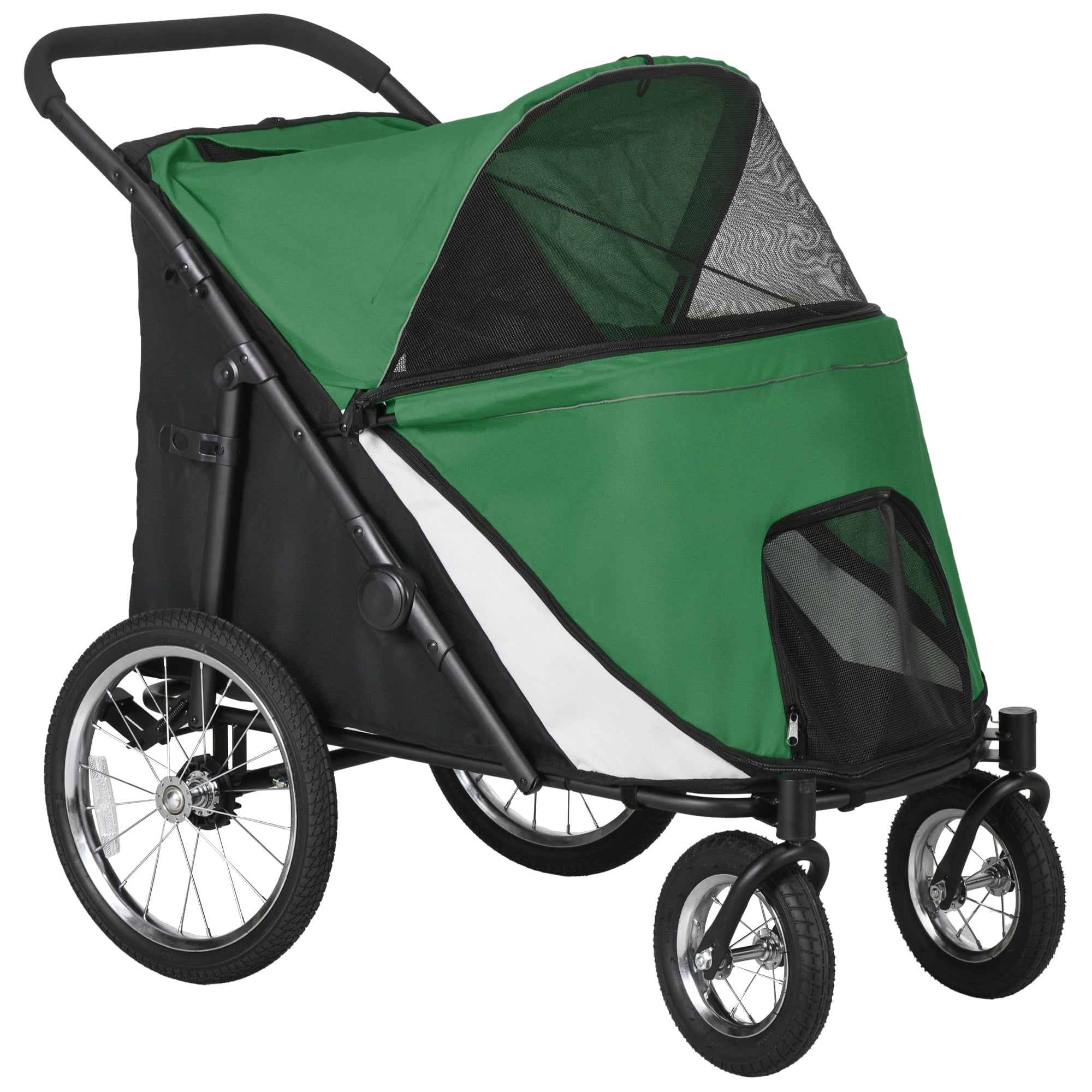 PawHut Foldable Dog Stroller with Safety Leashes for Large Dogs Green