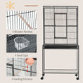 Load image into Gallery viewer, 30" Rolling Metal Bird Cage Feeder with Detachable Rolling Stand, Storage Shelf, Wood Perch & Food Container
