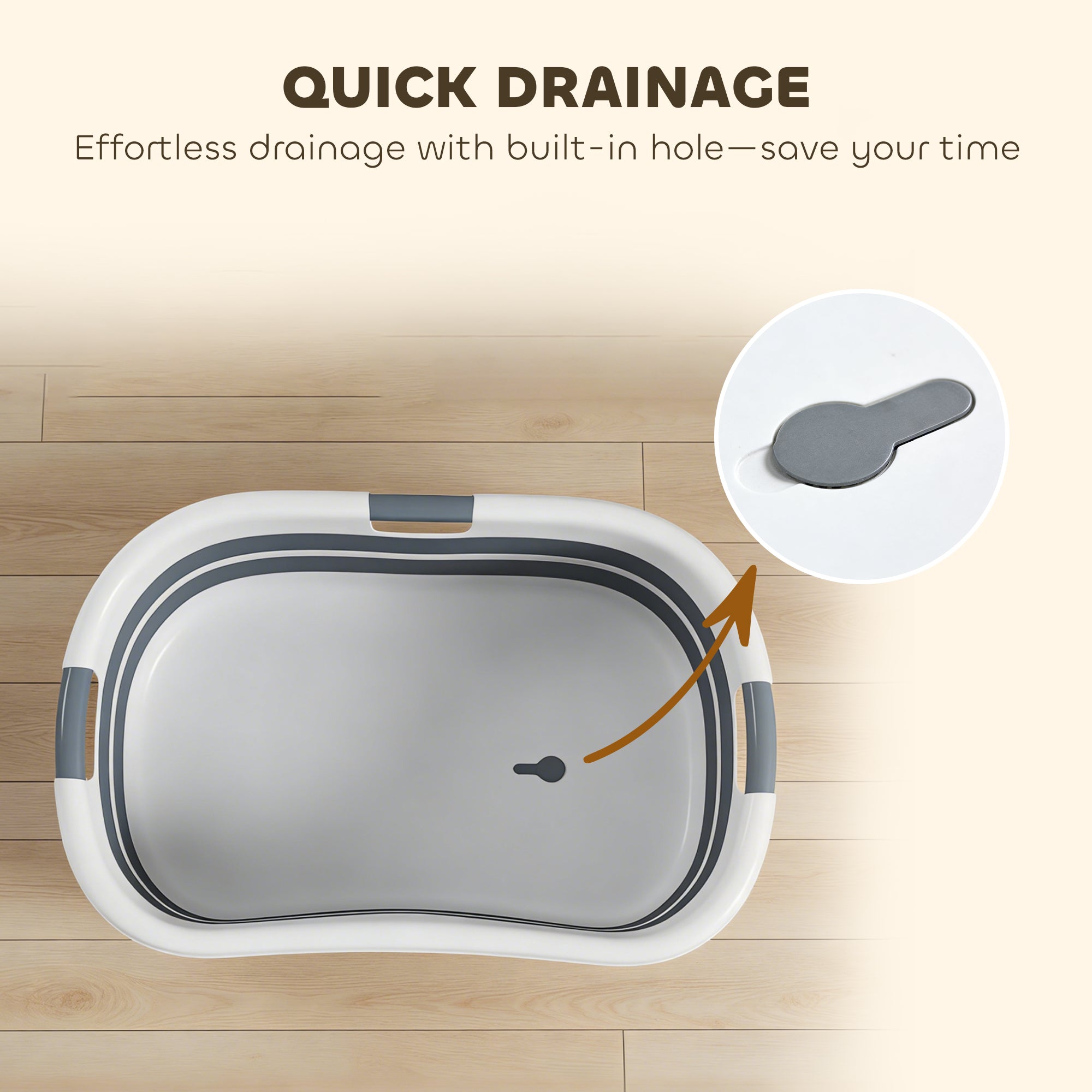 27L Collapsible Dog Bath Tub for Small Dogs & Cats, Portable Pet Bath Tub with Drainage Hole, Space Saving Foldable Puppy Bathtub for Indoor & Outdoor, Grey
