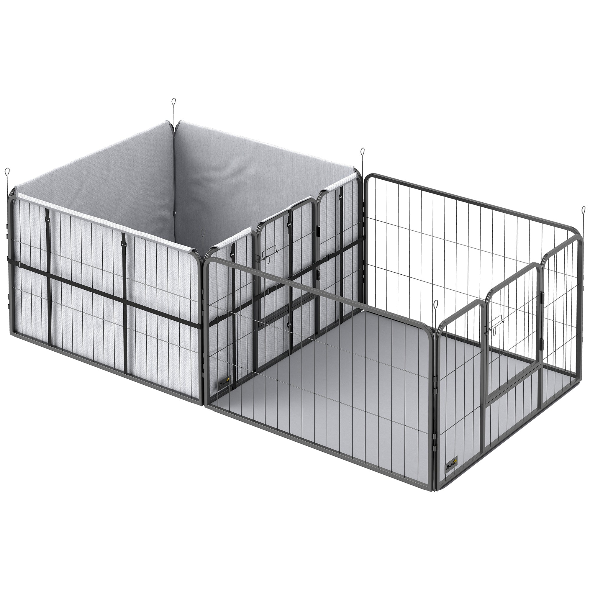 Whelping Box for Dogs, Puppies, 7 Panel Dog Playpen with Two Rooms, Washable Whelping Pads, Water-Resistant Oxford Fabric, Two Doors, for Small and Medium Dogs