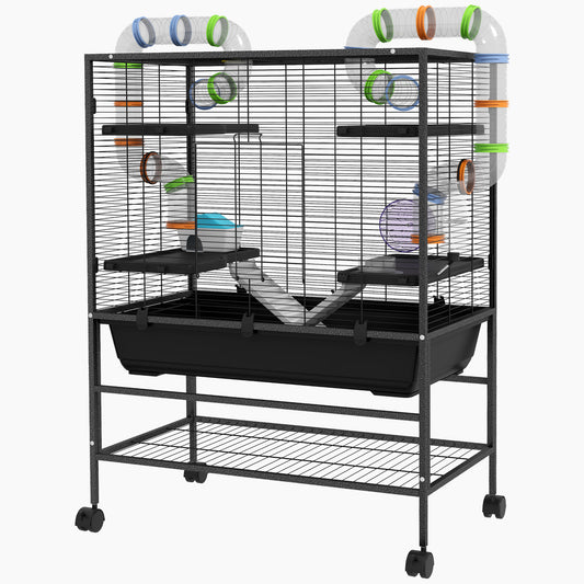 PawHut 32" Large Hamster Cage with Storage Shelf, Rat Cage for Syrian Hamster, Gerbils, with Tubes, Running Wheel, Food Dish, Water Bottle