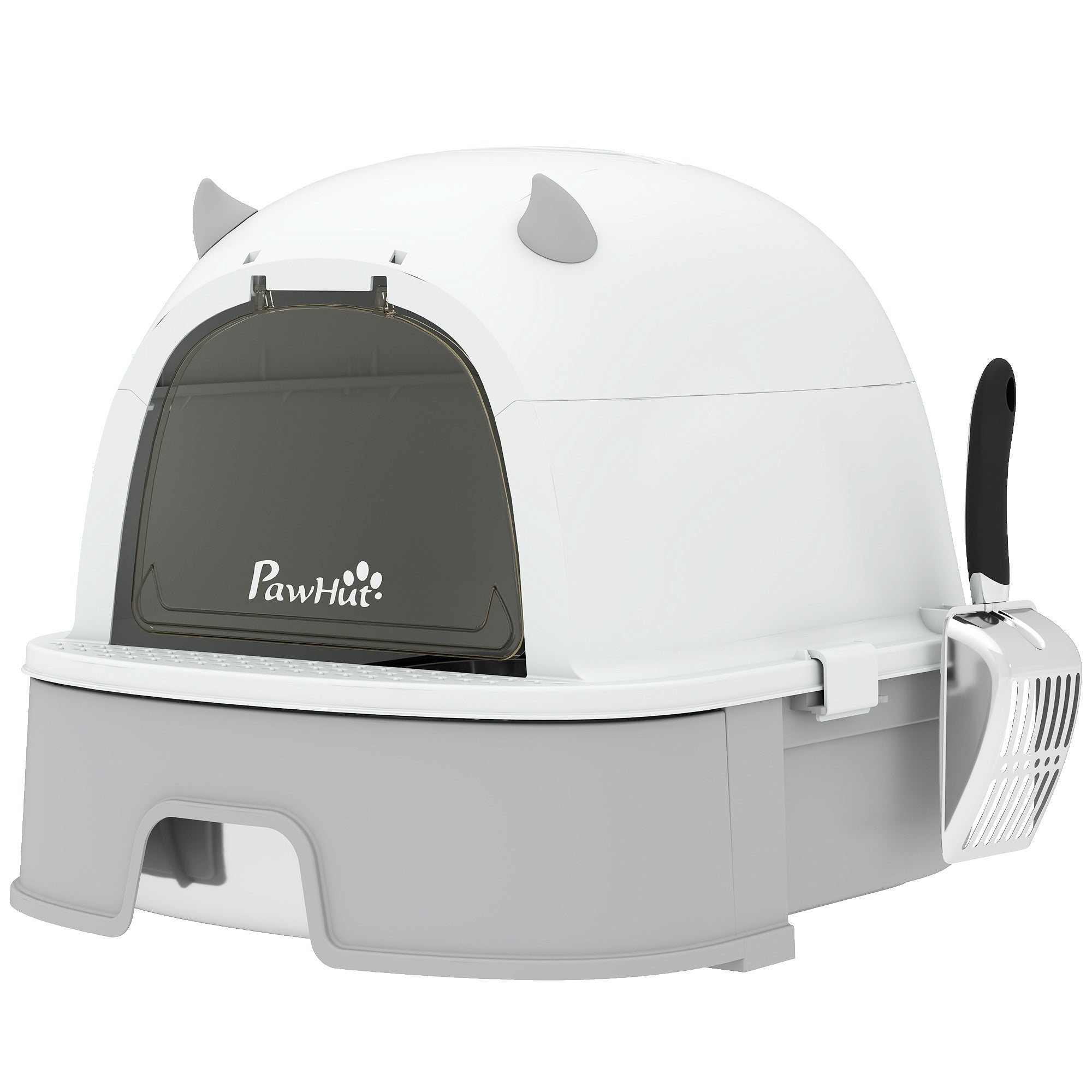 Stainless Steel Cat Litter Box, Large Hooded Kitty Litter Box with Removable Lid, Scoop & Carbon Filters for Medium Cats, Easy to Clean, No Leakage, No Odors, Gray