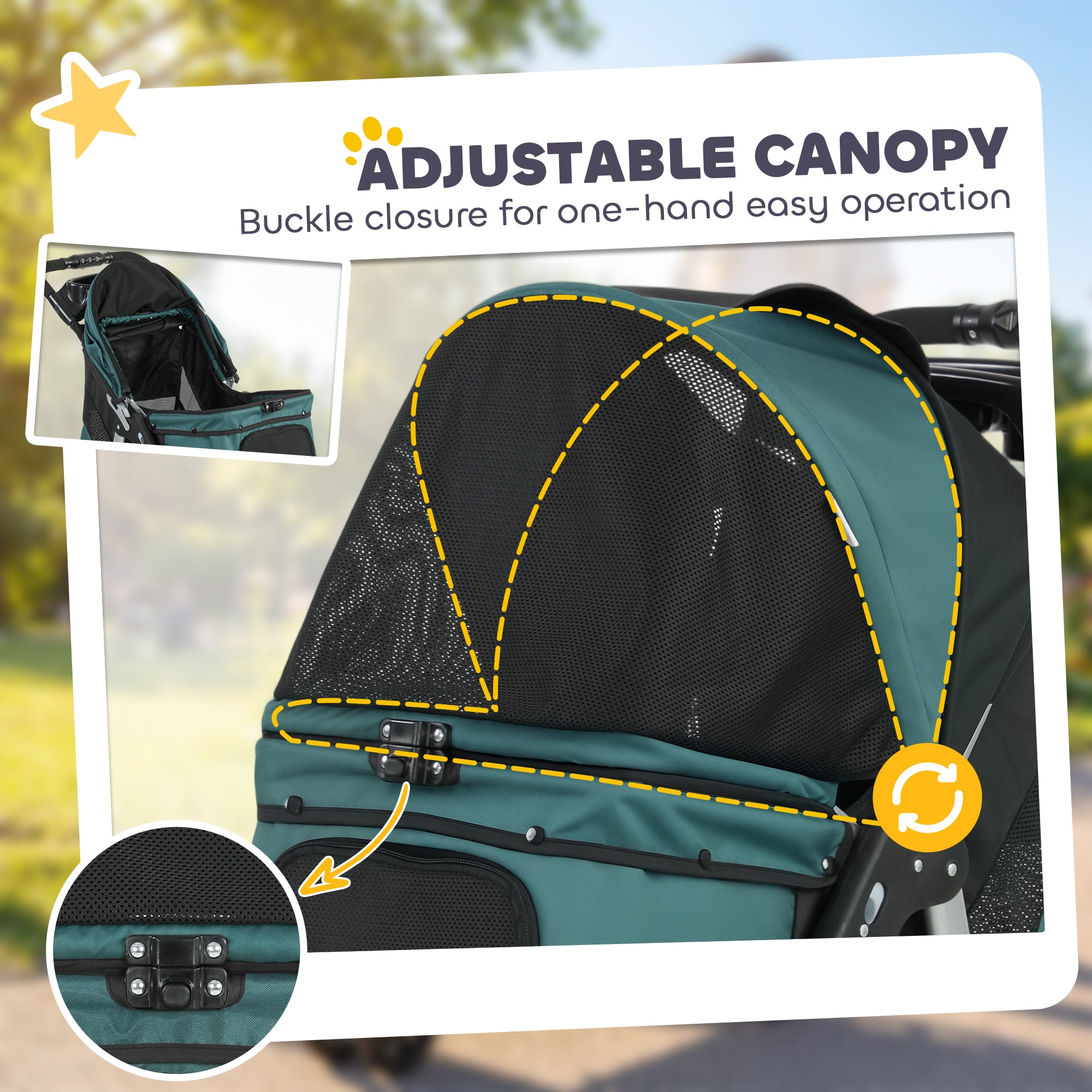 Dog Stroller for Small Dogs, 3 Wheel Foldable Pet Stroller with 12" Rubber Wheels, Mesh Window, One-Foot Brake, Storage Basket and Cup Holder, Up to 22 LBS, Dark Green