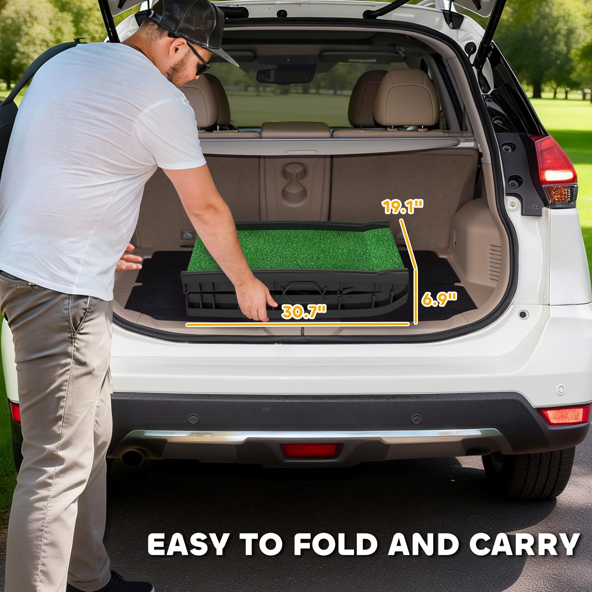Folding Dog Ramp for Car, Truck, SUV, 61 Inches Portable Pet Ramp with Grass Surface, Non Slip with Raised Side Rails