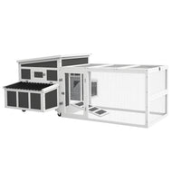 Wooden Chicken Coop for 6 Chickens, Rabbit Hutch with Large Run, Outdoor Poultry Cage Duck Coop Hen House with Nesting Box, Tray, Windows, Dark Grey