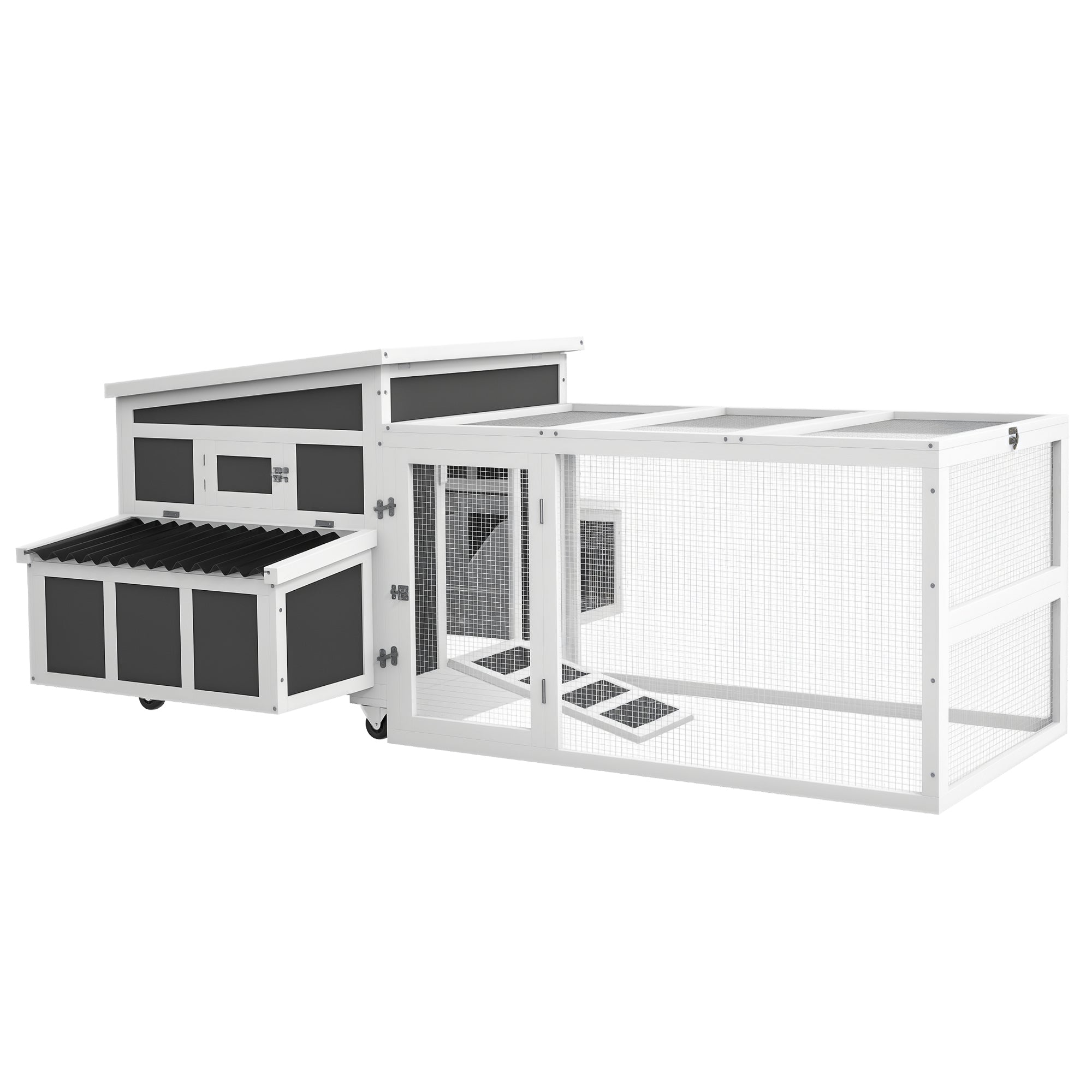 Wooden Chicken Coop for 6 Chickens, Rabbit Hutch with Large Run, Outdoor Poultry Cage Duck Coop Hen House with Nesting Box, Tray, Windows, Dark Grey