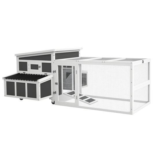 Wooden Chicken Coop for 6 Chickens, Rabbit Hutch with Large Run, Outdoor Poultry Cage Duck Coop Hen House with Nesting Box, Tray, Windows, Dark Grey