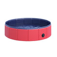 Load image into Gallery viewer, Foldable Dog Pool, 80 x 20 cm Pet Paddling Pool with Wood Board Support and Anti-Slip Bottom, Portable Doggy Paddling Pool for Garden and Outdoor Use, Red
