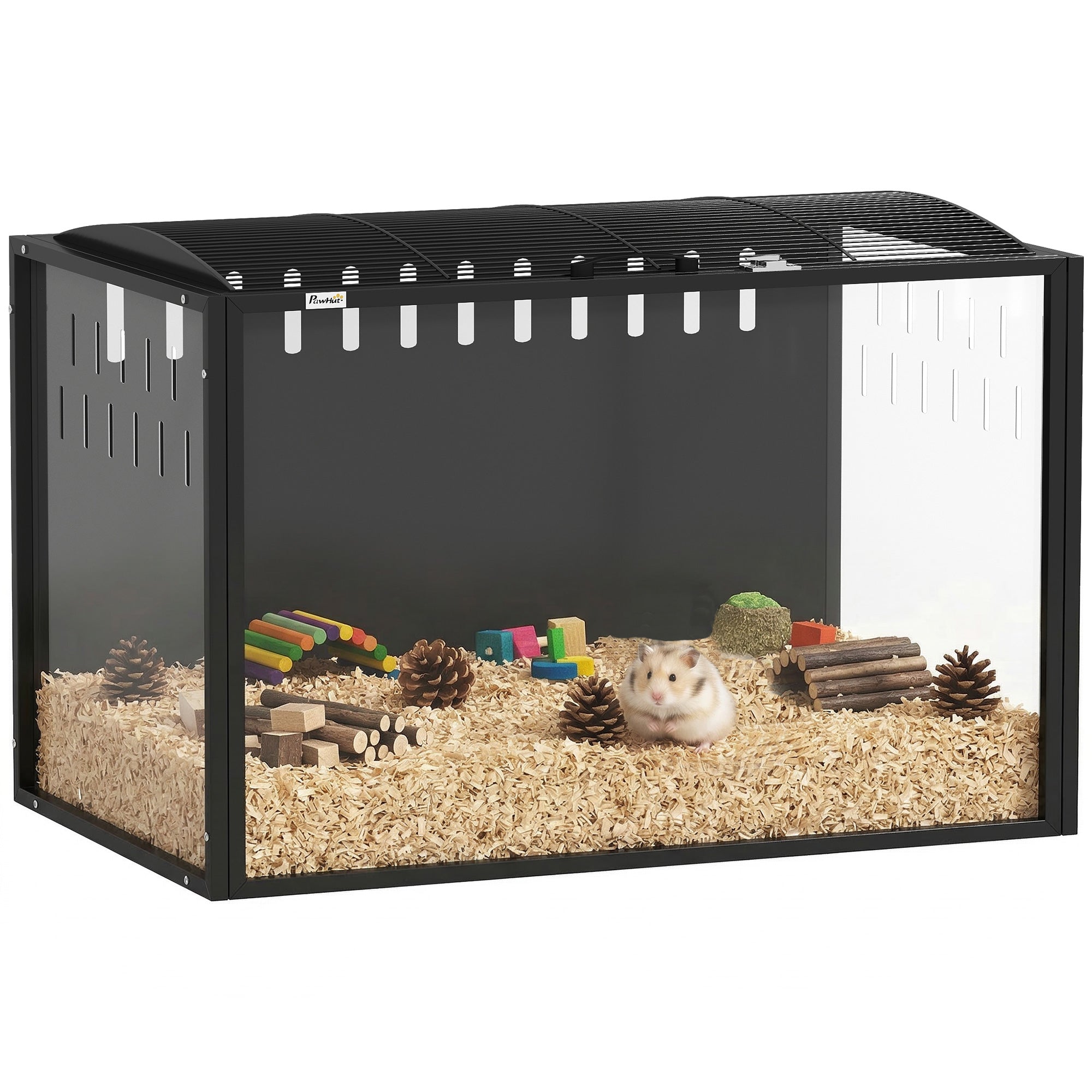 Hamster Cage Steel Frame Chewproof, Large Rat Cage with Openable Top, Deep Burrow, Transparent Small Animal Habitat for Dwarf Syrian Hamster, Gerbil, Rats, 81L x 51W x 53H cm