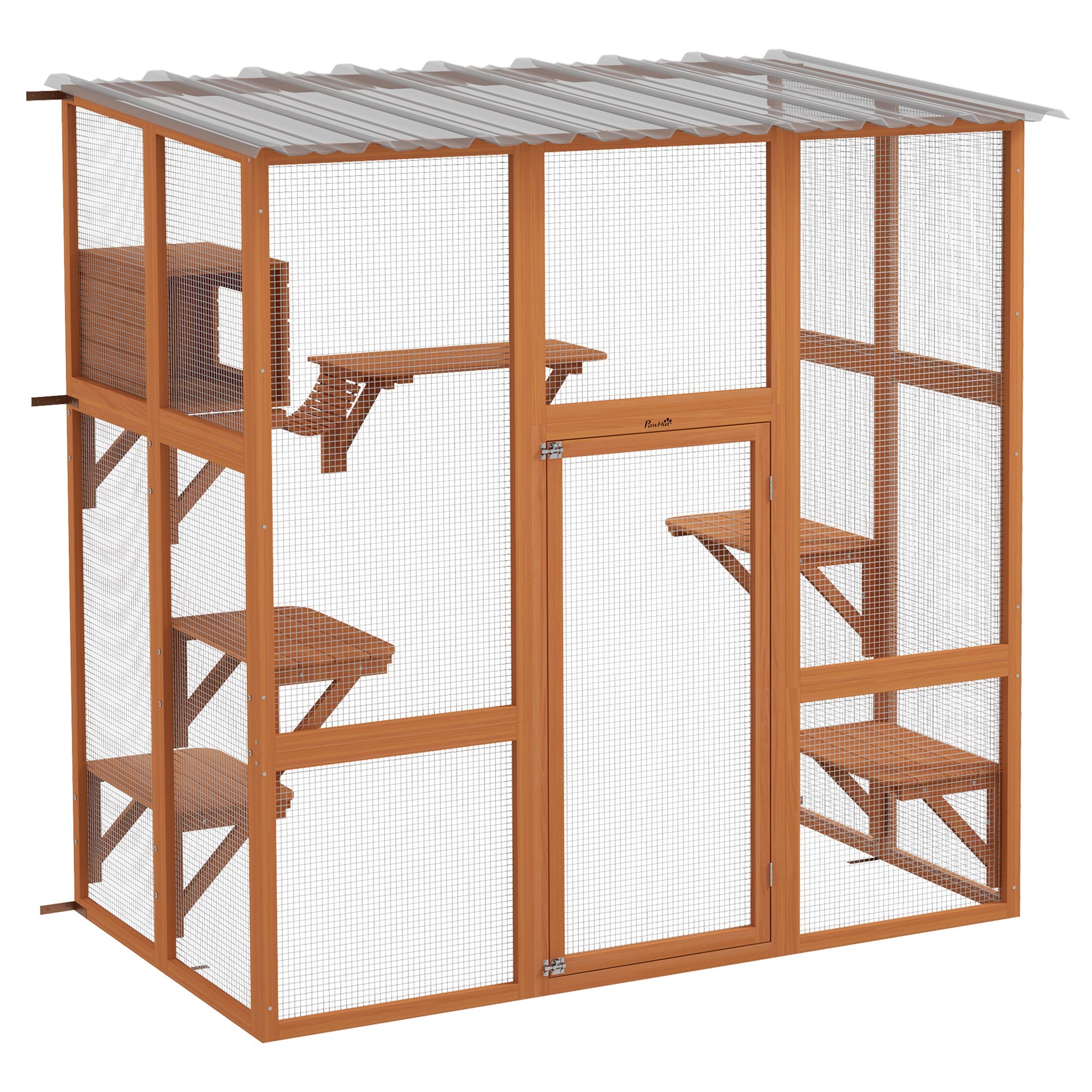 Catio, Wooden Outdoor Cat Enclosure Window Box with Weatherproof Roof, Bridge, Resting Box, Platforms, Cat Cage for 2 Kittens, Orange