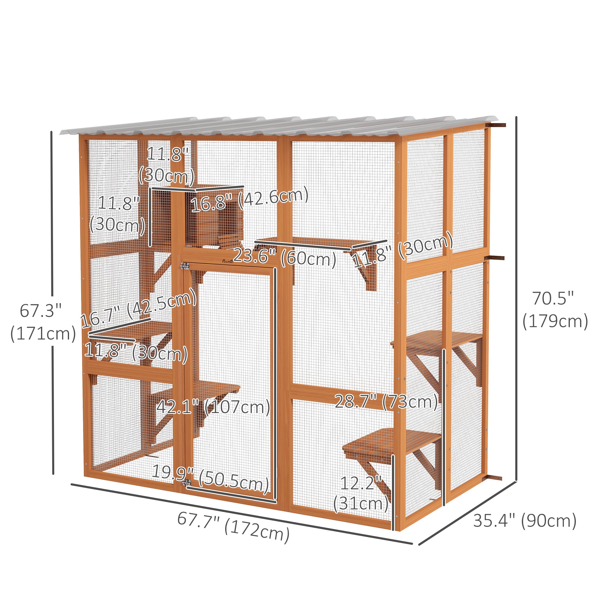 Catio, Wooden Outdoor Cat Enclosure Window Box with Weatherproof Roof, Bridge, Resting Box, Platforms, Cat Cage for 2 Kittens, Orange