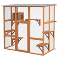 Load image into Gallery viewer, Catio, Wooden Outdoor Cat Enclosure Window Box with Weatherproof Roof, Bridge, Resting Box, Platforms, Cat Cage for 2 Kittens, Orange
