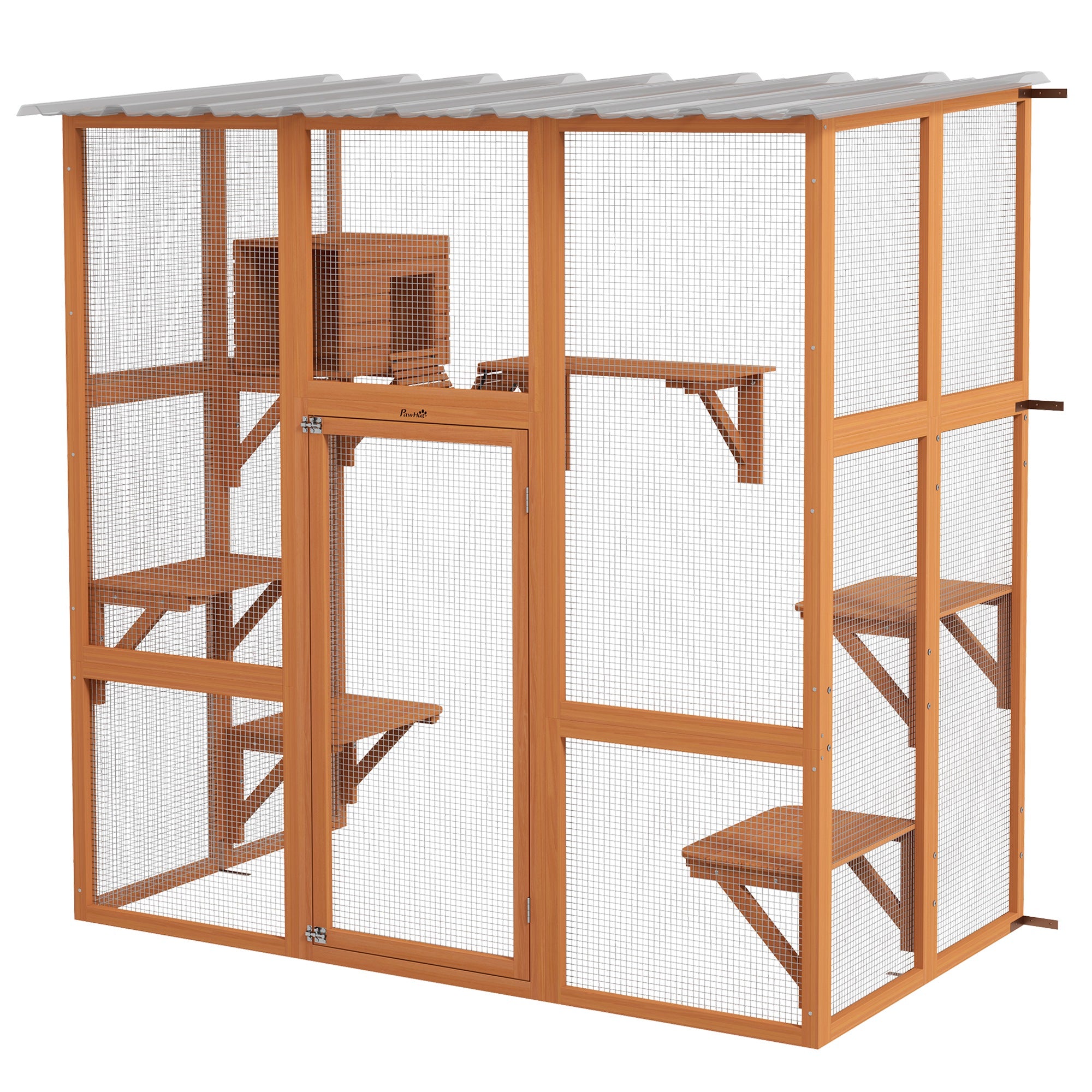 Catio, Wooden Outdoor Cat Enclosure Window Box with Weatherproof Roof, Bridge, Resting Box, Platforms, Cat Cage for 2 Kittens, Orange