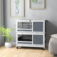 Load image into Gallery viewer, Rabbit Hutch Guinea Pig Hutch Indoor Wooden Small Animal House with Wheels, Openable Top, No-Leak Plastic Trays - Grey
