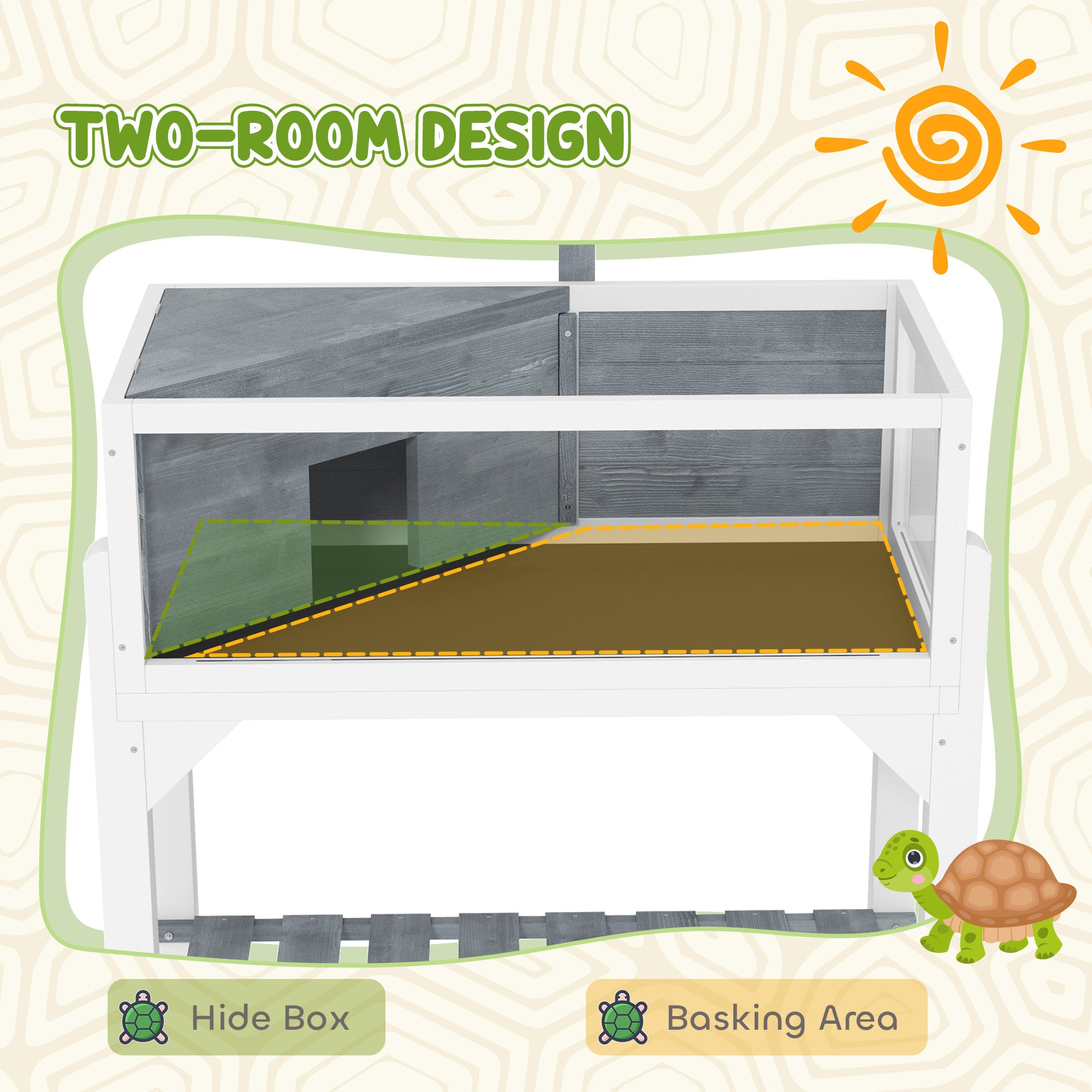 Tortoise Habitat with Storage Shelf, Wooden Tortoise Enclosure with Clear Windows, Lamp Holder, Openable Top, Built-in Tray, Reptile Cage for Indoor Outdoor Use, Gray