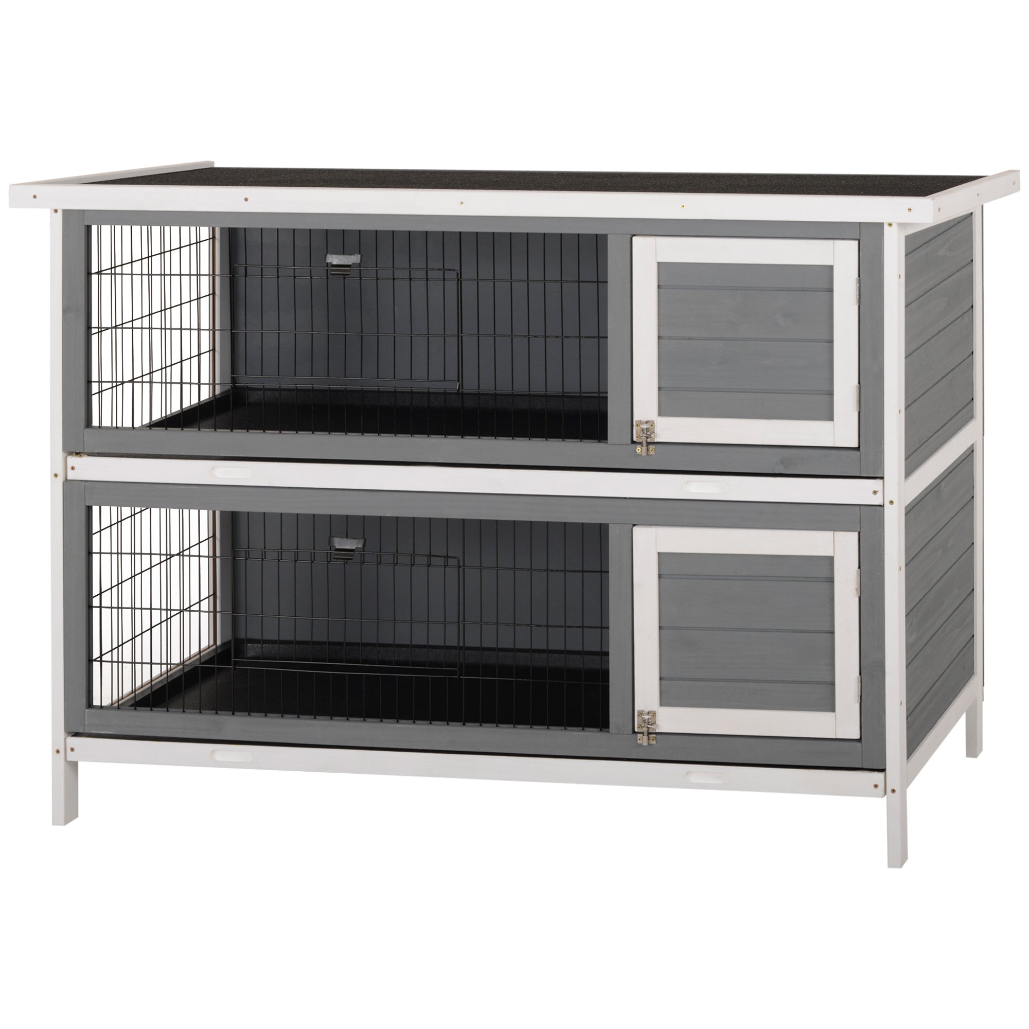 54"L 2-Story Large Rabbit Hutch Bunny Cage Wooden Pet House Small Animal Habitat with Lockable Doors, No Leak Tray and Waterproof Roof for Outdoor/Indoor Grey&White