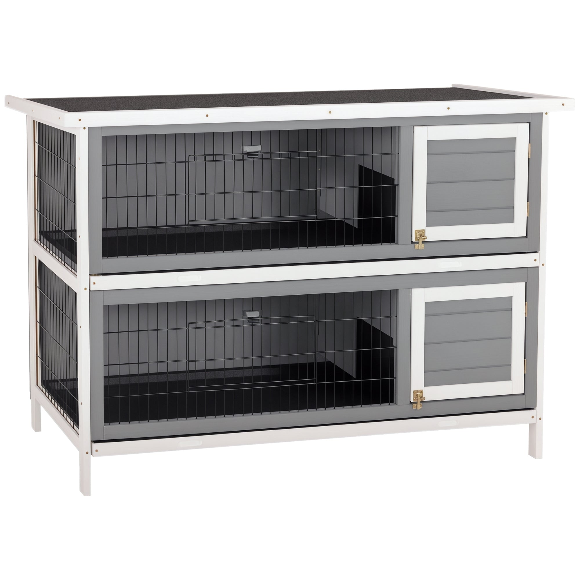 54" 2-Story Large Rabbit Hutch Bunny Cage Wooden Pet House Small Animal Habitat with Lockable Doors, No Leak Tray and waterproof Roof for Rabbits, Chickens, Ducks, Outdoor/Indoor Dark Gray