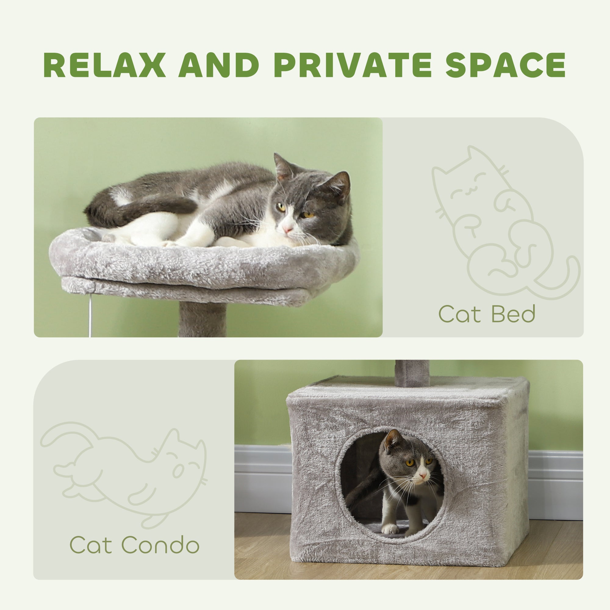 53" Cat Tree, Multi-Level Cat Tower for Indoor Cats with Sisal Scratching Posts, Cat Condo, Beds, Platforms, Ramp, Toy Balls, Cat Activity Center, Light Grey