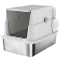 Load image into Gallery viewer, Stainless Steel Cat Litter Tray, Extra Large Enclosed Litter Box for Large Cats with Scoop, Flip Top, Easy Cleaning, Light Grey
