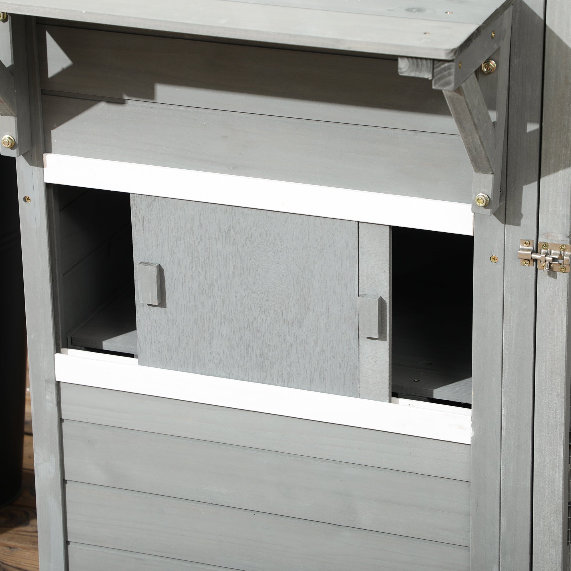 Wooden Cat Catio, 76"L Walk in Outdoor Cat House with Asphalt Roof, Platforms, Lockable Doors, 3-tier Resting Condo, Observation Window, for 2-3 Cats, Light Grey