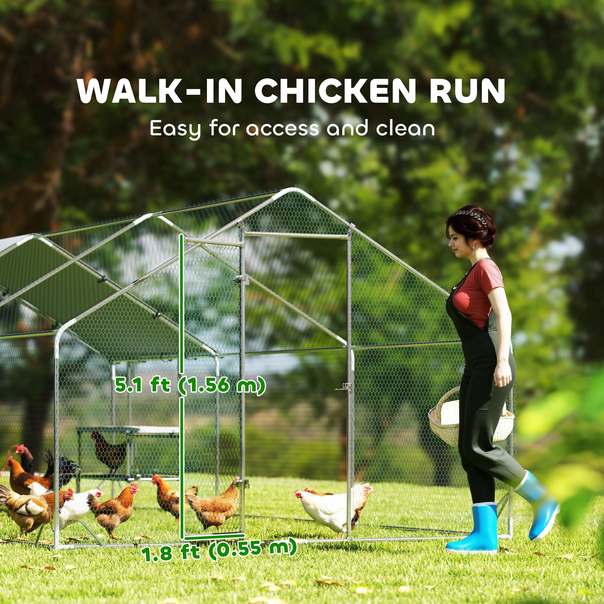Large Metal Chicken Coop with Nesting Box, 9.8 x 19.7 x 6.4 ft Walk in Chicken Run for Yard with Waterproof Cover, Roosting Bars, for 18-24 Hens, Ducks, Rabbits, Poultries