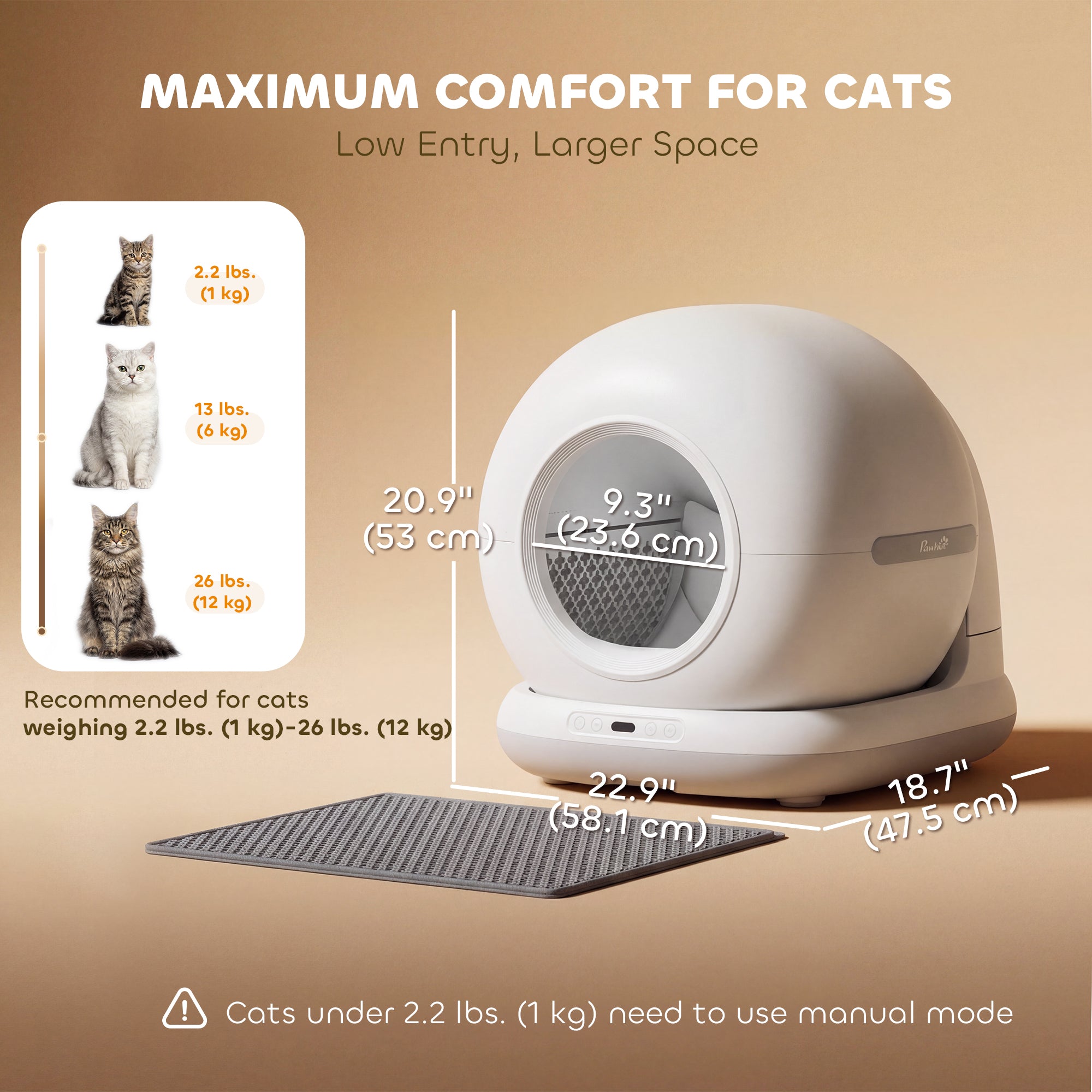 Self Cleaning Litter Box, Automatic Cat Litter Box for Multi Cats, Extra Large 72L, App Control, Safety Sensor, Odor Isolation, Deodorant Gel, 1 Trash Bag and Litter Mat