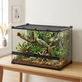 Load image into Gallery viewer, Reptile Glass Terrarium, Reptile Vivarium with Tree Bark Background, Front Ventilation, Escape-Proof Knob Lock, Glass Enclosure for Lizards, Horned Frogs, Snakes, 50 x 30 x 35 cm, Black
