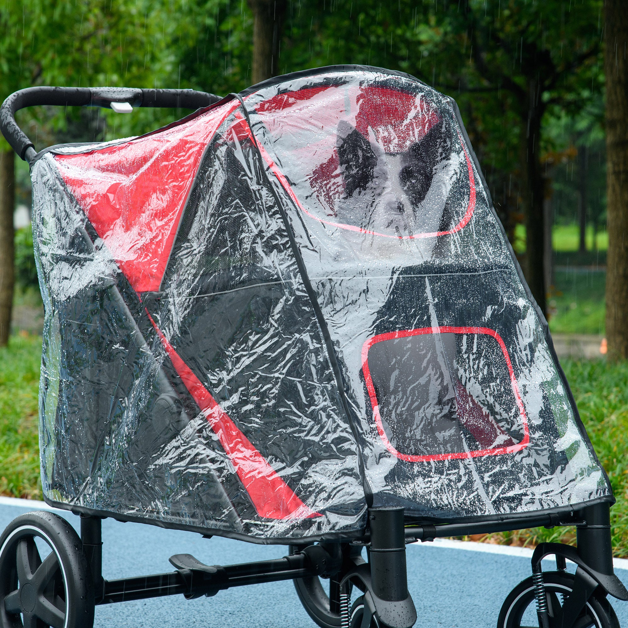 PawHut Dog Stroller Rain Cover: Keep Pets Dry & Comfy, Easy Rear Entry