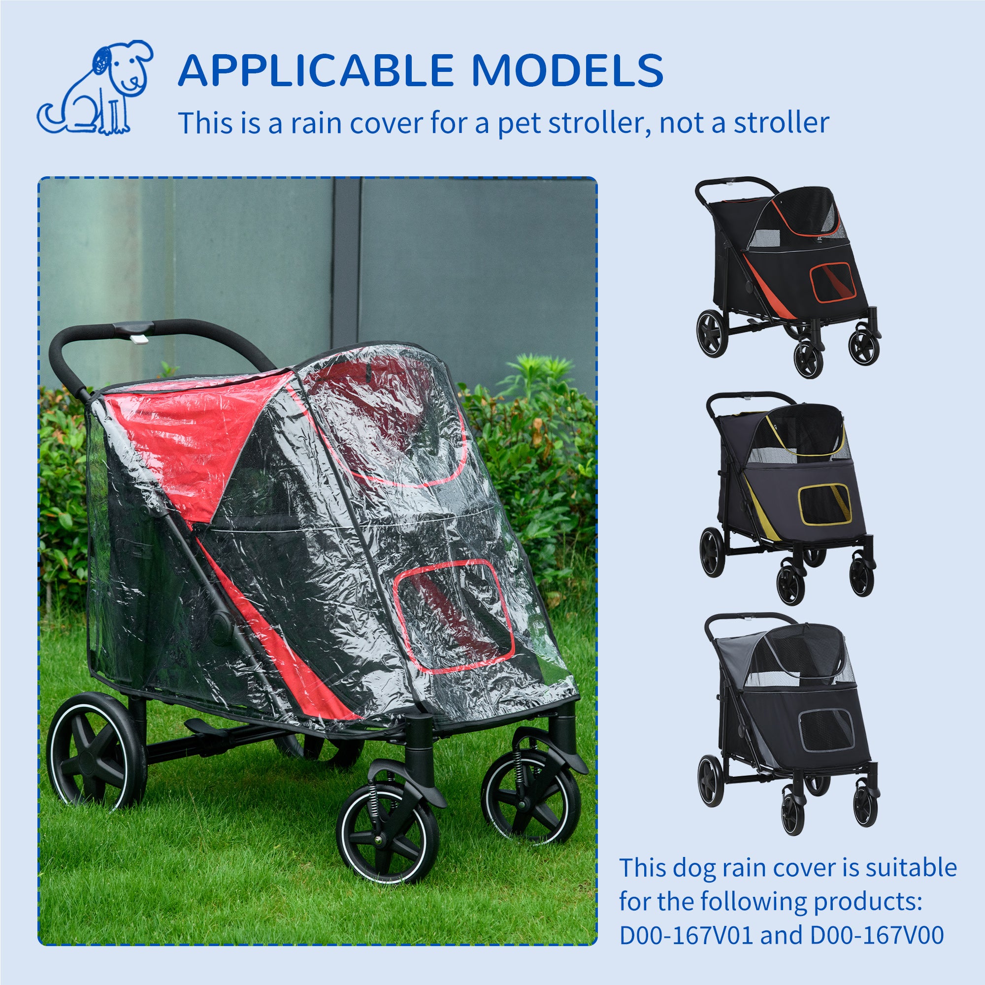 Dog Stroller Rain Cover, Cover for Dog Pram Stroller, Buggy for Large, Medium Dogs w/ Rear Entry